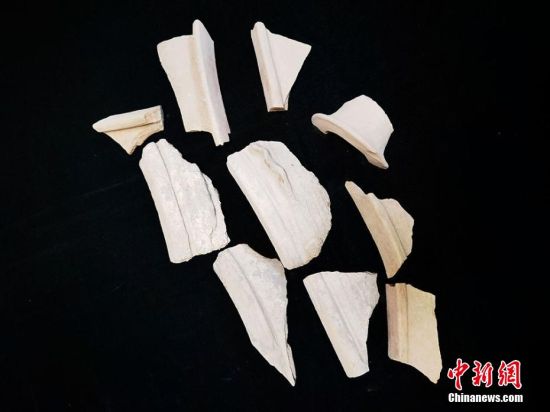圖為靜寧縣賈河鄉(xiāng)竇坪村出土的彩陶片、紅陶片。 夏劍鋒 攝