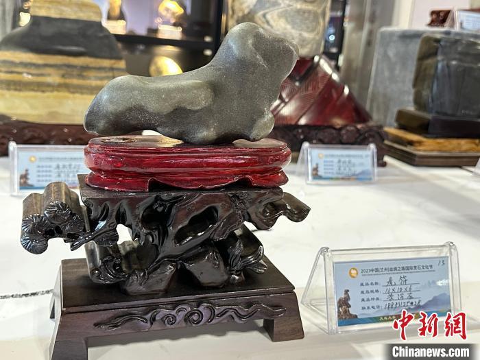 8月3日——7日，2023中國(蘭州)絲綢之路國際賞石文化節(jié)在甘肅國際會展中心舉行。圖為名為《虎符》的黃河石。楊娜 攝</p><p>