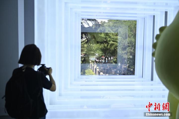 圖為游客參觀藝術(shù)展。中新社記者 李亞龍 攝