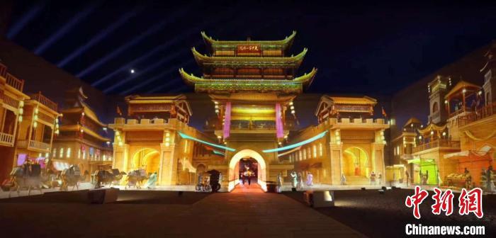 2024年7月15日，甘肅嘉峪關(guān)開啟“夜游”模式。圖為夜游燈光劇《天下嘉峪關(guān)》光影效果。(甘肅嘉峪關(guān)關(guān)城景區(qū)供圖)