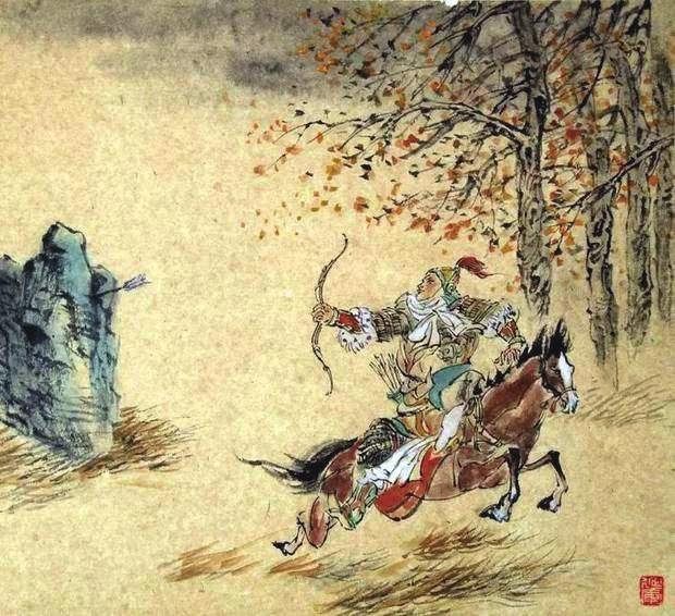 “林暗草驚風，將軍夜引弓。”畫作